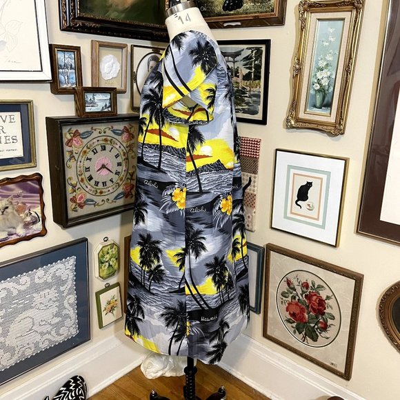 Royal Creations Gray Yellow Black Stormy Hawaiian Sunset Midi Muu Muu Size L - Picture 2 of 5